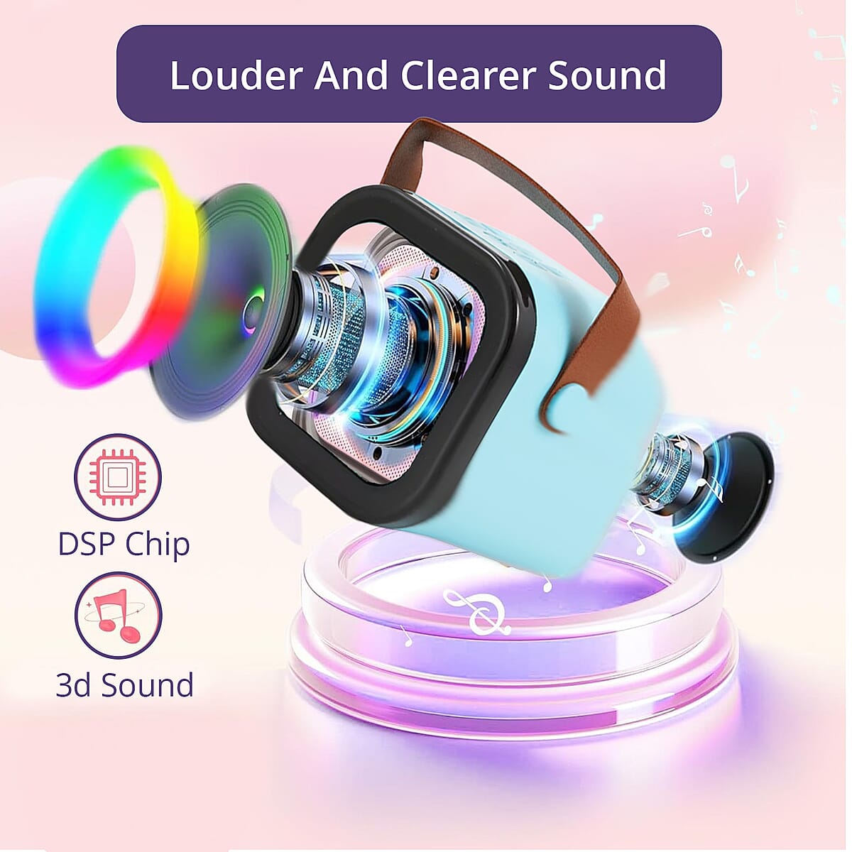 Mini Bluetooth Karaoke Speaker with Colorful LED lights and 2pc Wireless Microphone - Blue image number 4