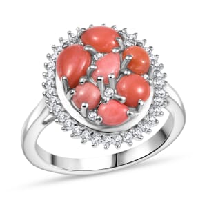 Karis Oregon Peach Opal and White Zircon 1.85 ctw Blooming Ring in Platinum Bond (Size 7.0)