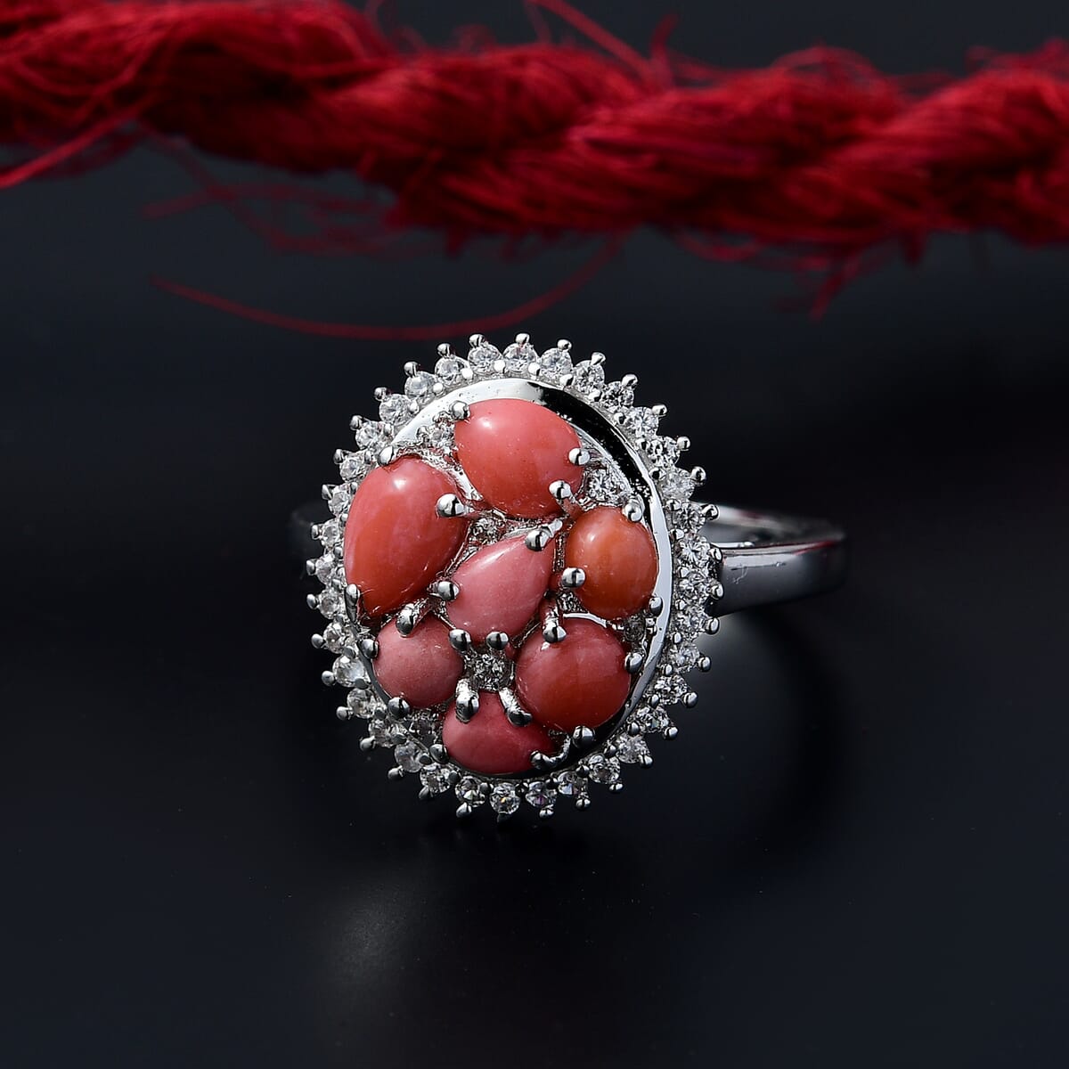 Karis Oregon Peach Opal and White Zircon 1.85 ctw Blooming Ring in Platinum Bond (Size 7.0) image number 1