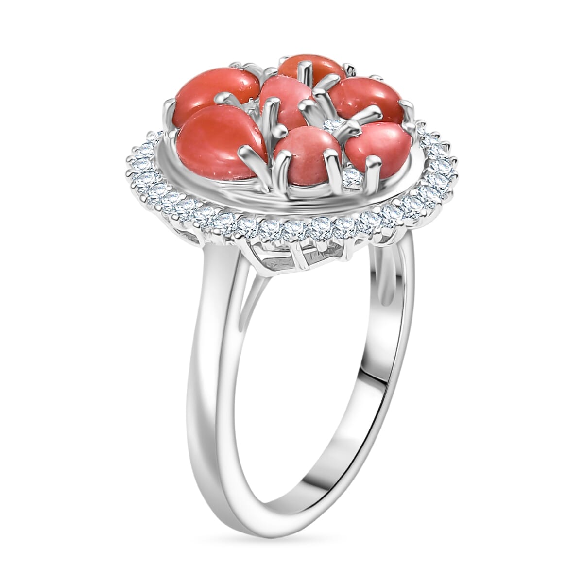 Karis Oregon Peach Opal and White Zircon 1.85 ctw Blooming Ring in Platinum Bond (Size 7.0) image number 3