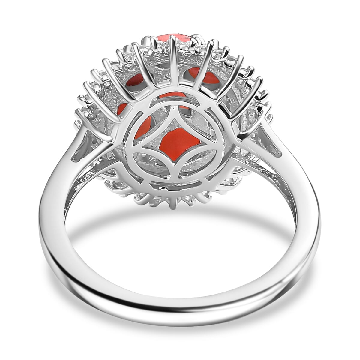 Karis Oregon Peach Opal and White Zircon 1.85 ctw Blooming Ring in Platinum Bond (Size 7.0) image number 4