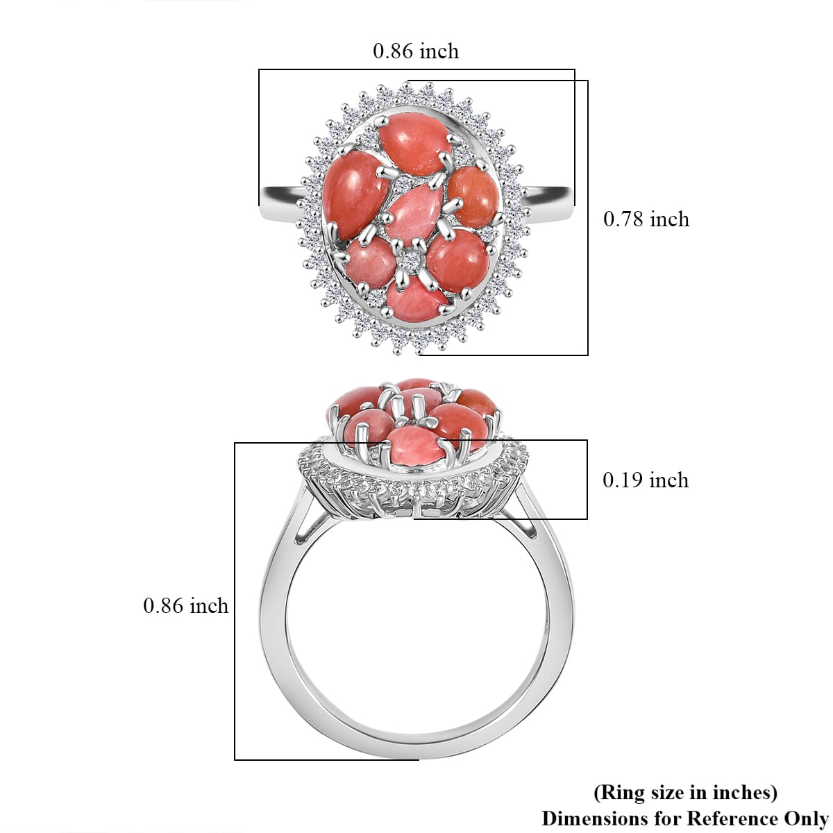 Karis Oregon Peach Opal and White Zircon 1.85 ctw Blooming Ring in Platinum Bond (Size 7.0) image number 5