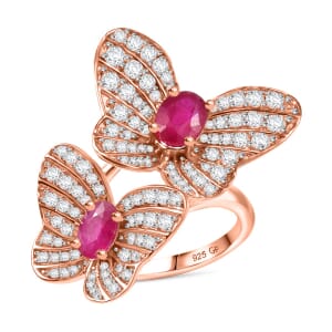 GP Trionfo Collection Premium Niassa Ruby and White Zircon 4.20 ctw Butterfly Ring in 18K Vermeil Rose Gold Over Sterling Silver (Size 5.0)