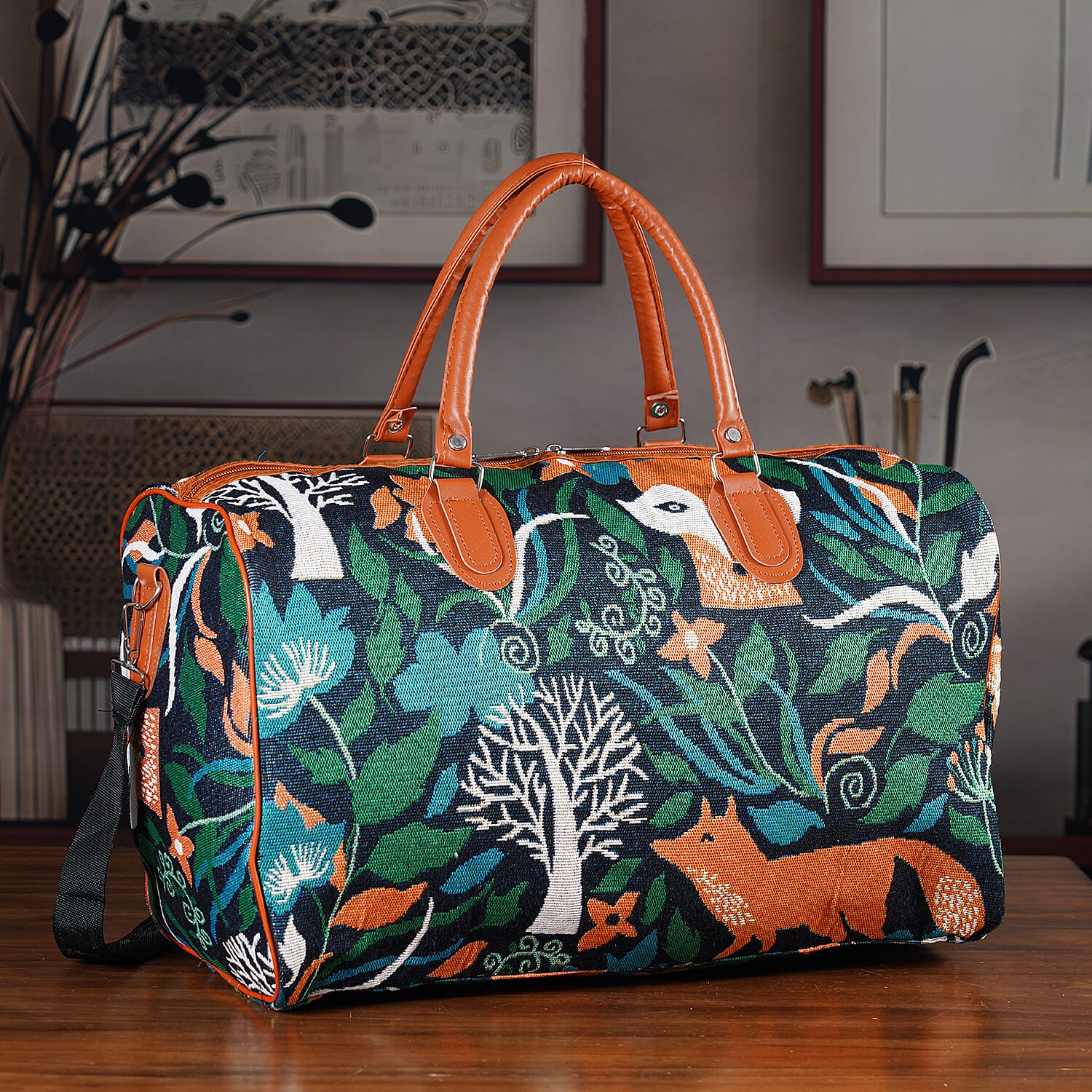 La Marey Multi Color Fox Print Polyester Duffel Bag