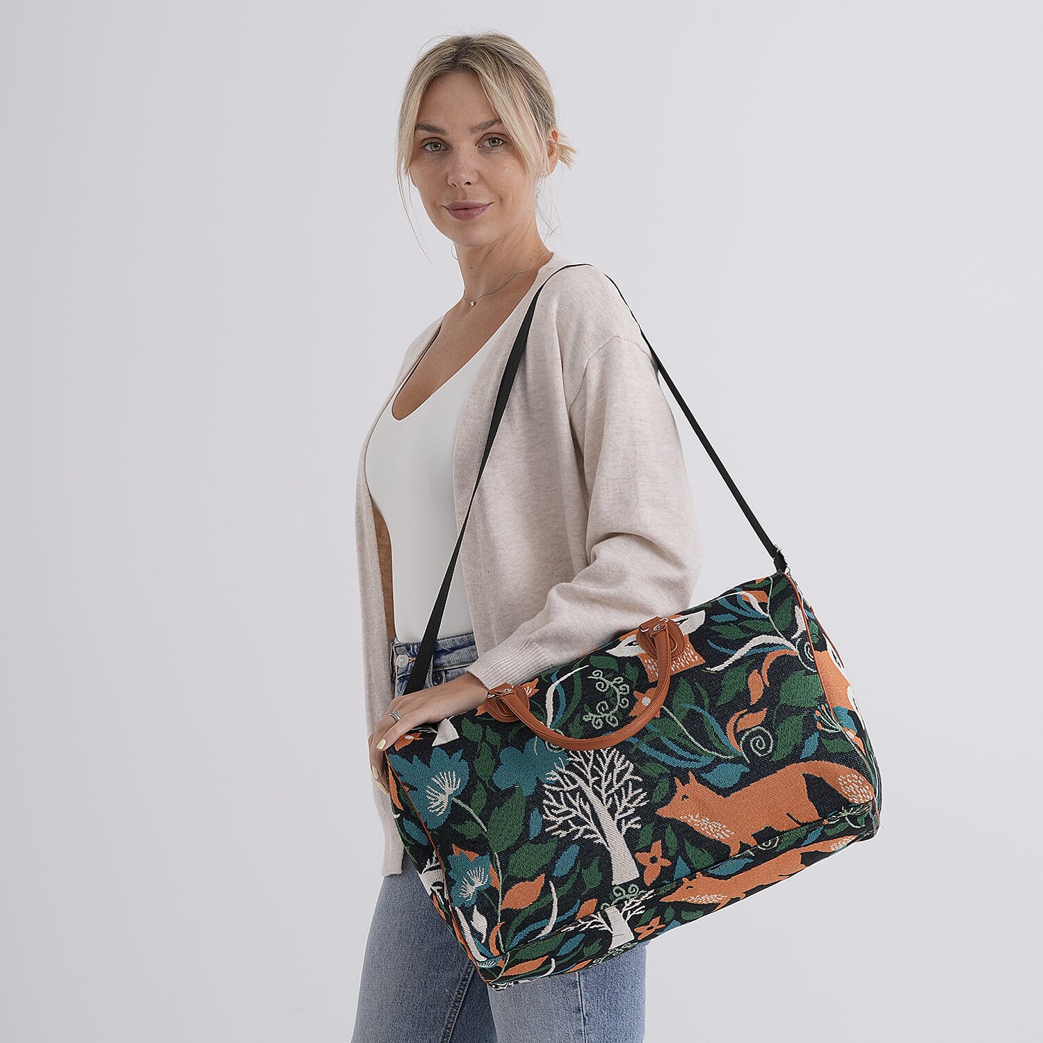 La Marey Multi Color Fox Print Polyester Duffel Bag