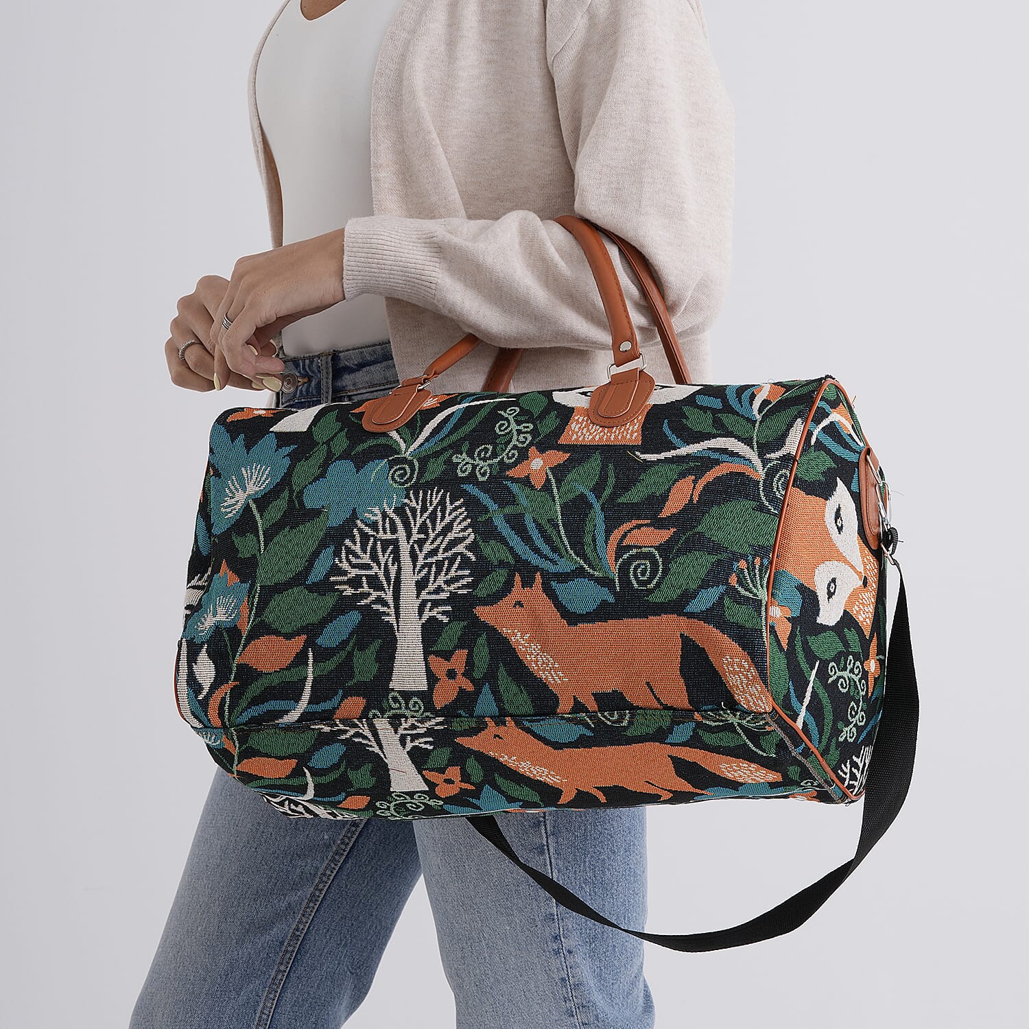 La Marey Multi Color Fox Print Polyester Duffel Bag