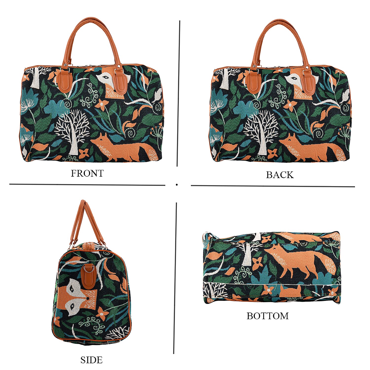La Marey Multi Color Fox Print Polyester Duffel Bag