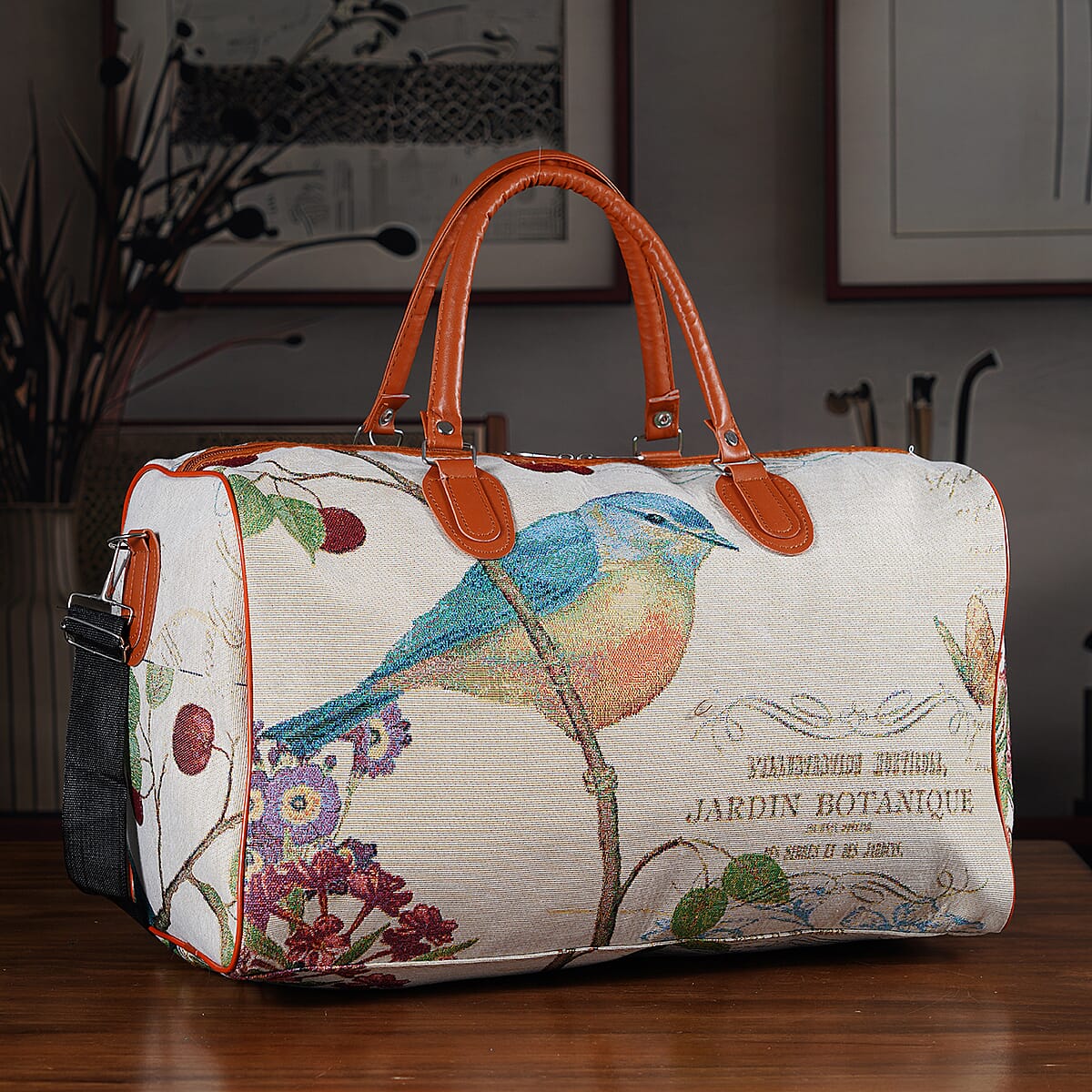 La Marey Multi Color Bird Print Polyester Duffel Bag image number 1