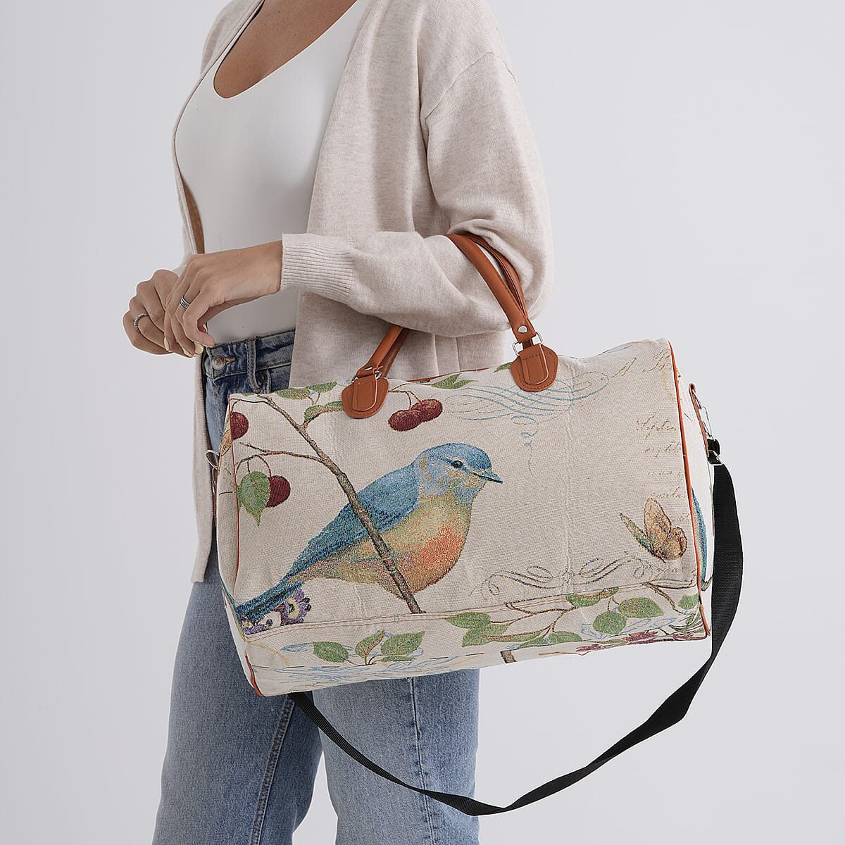 La Marey Multi Color Bird Print Polyester Duffel Bag image number 3