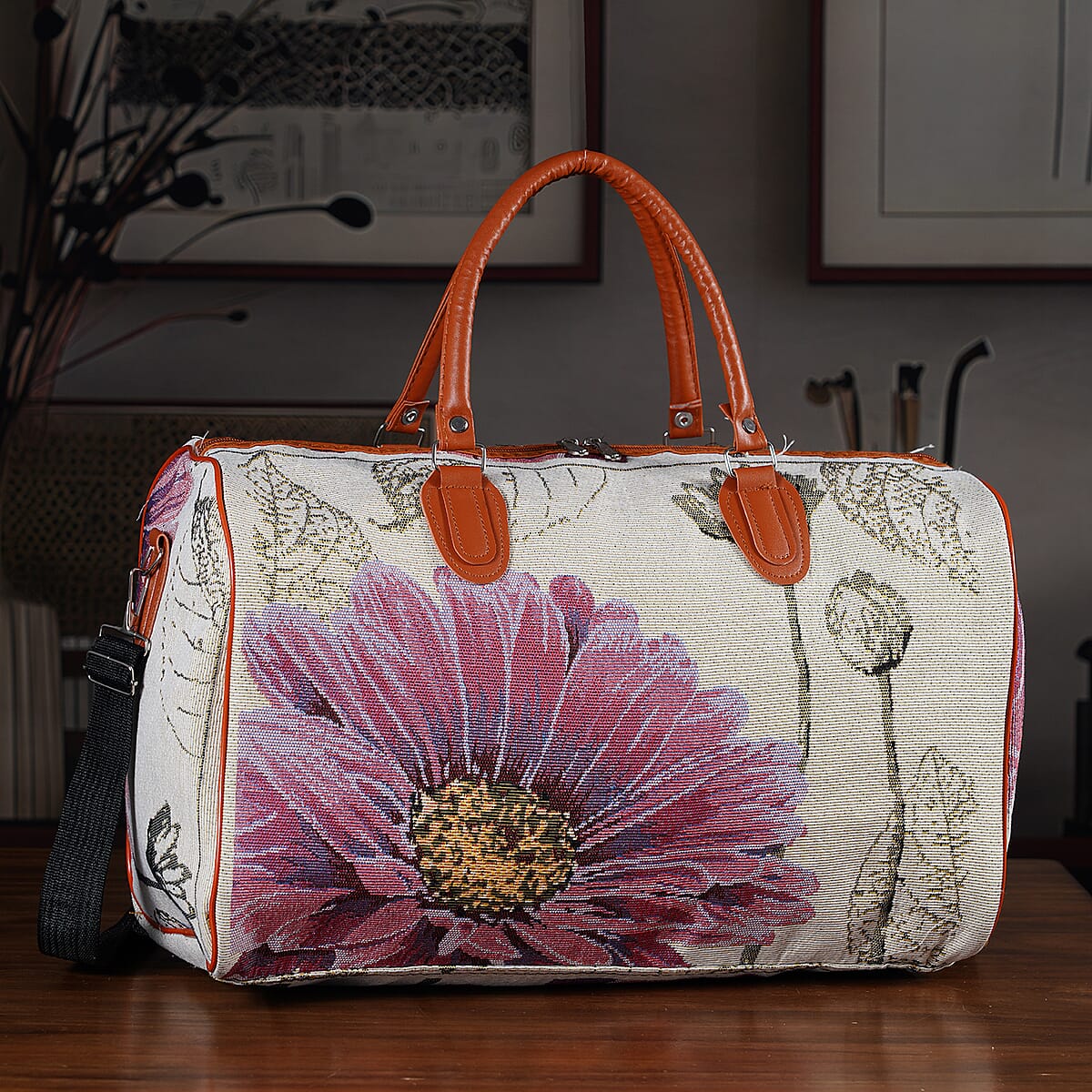 La Marey Multi Color Daisy Print Polyester Duffel Bag image number 1