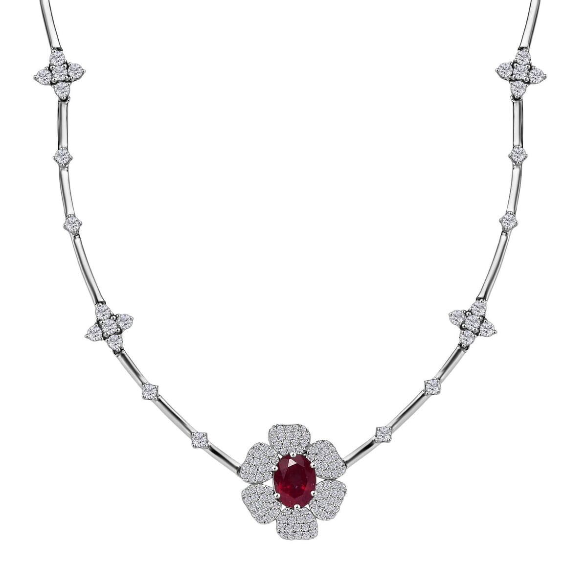 GP Italian Garden Collection Premium Niassa Ruby and White Zircon 6.65 ctw Necklace in Rhodium Over Sterling Silver 18 Inches image number 0