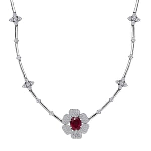 GP Italian Garden Collection Premium Niassa Ruby and White Zircon 6.65 ctw Necklace in Rhodium Over Sterling Silver 18 Inches