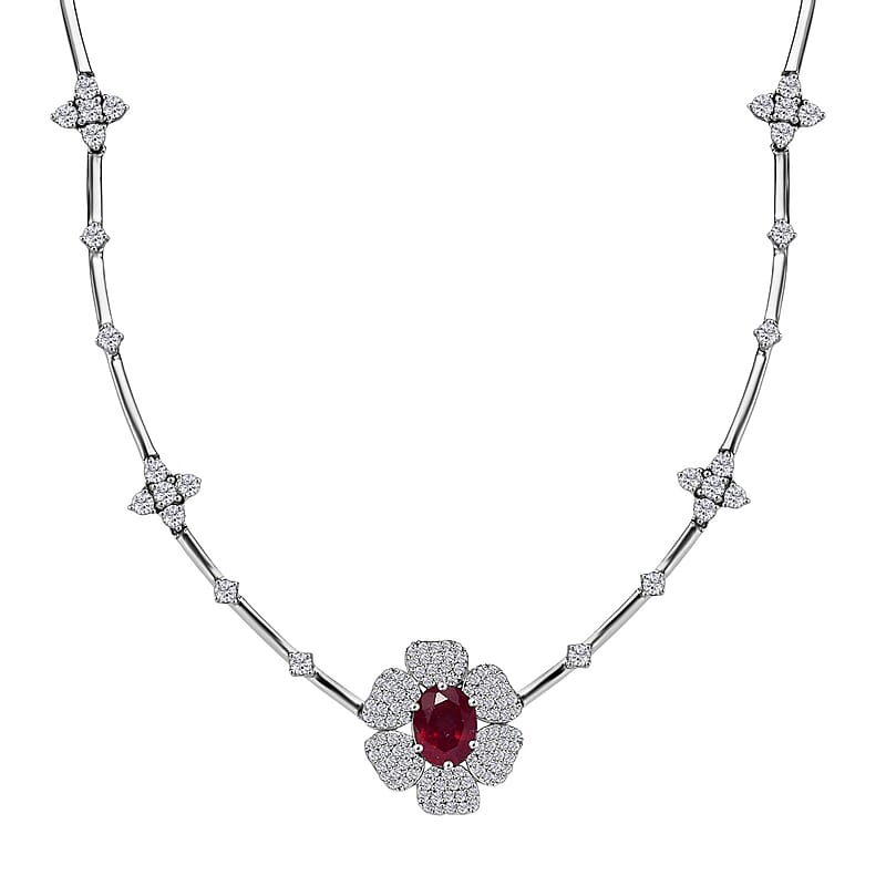 GP Italian Garden Collection Premium Niassa Ruby and White Zircon 6.65 ctw Necklace in Rhodium Over Sterling Silver 18 Inches