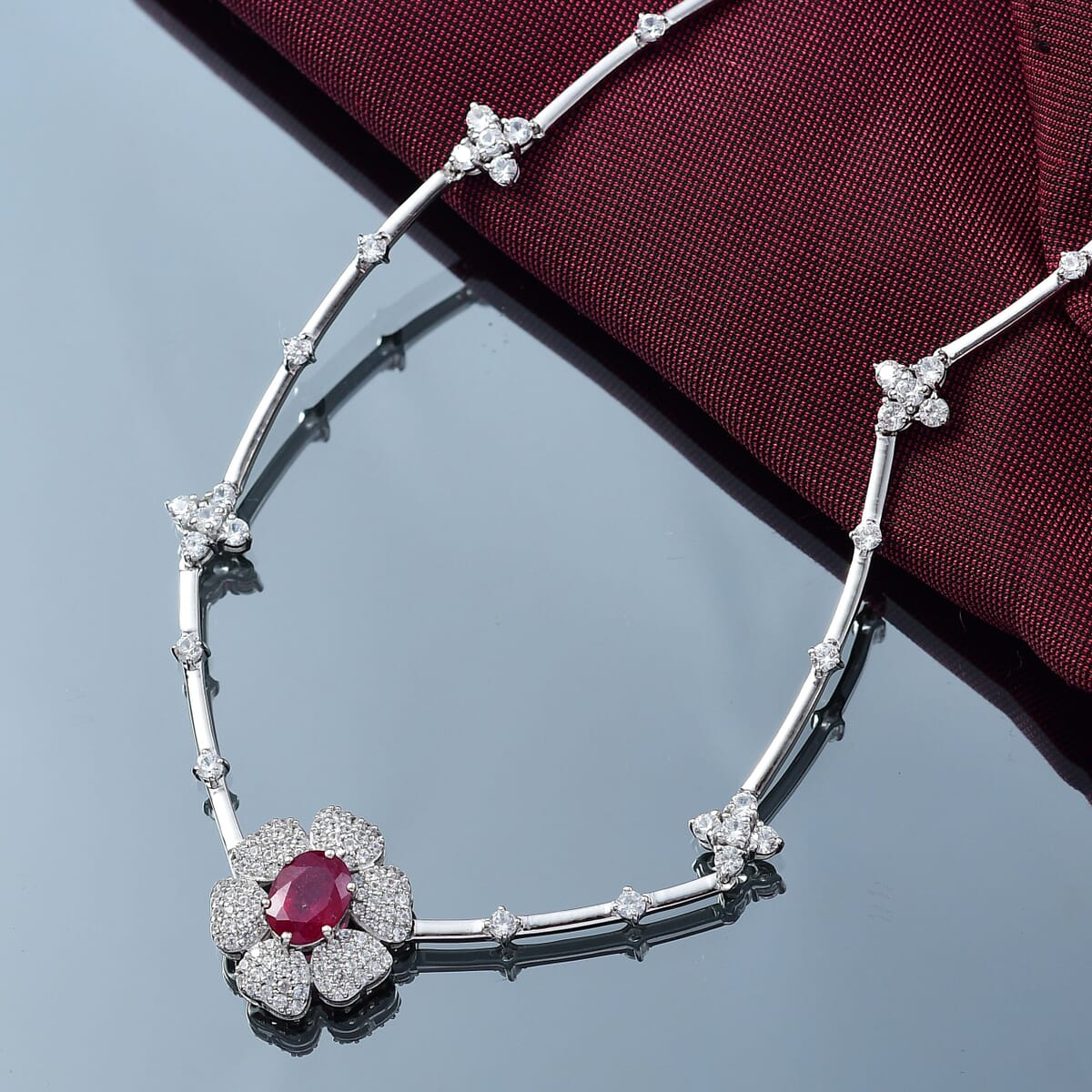 GP Italian Garden Collection Premium Niassa Ruby and White Zircon 6.65 ctw Necklace in Rhodium Over Sterling Silver 18 Inches image number 1
