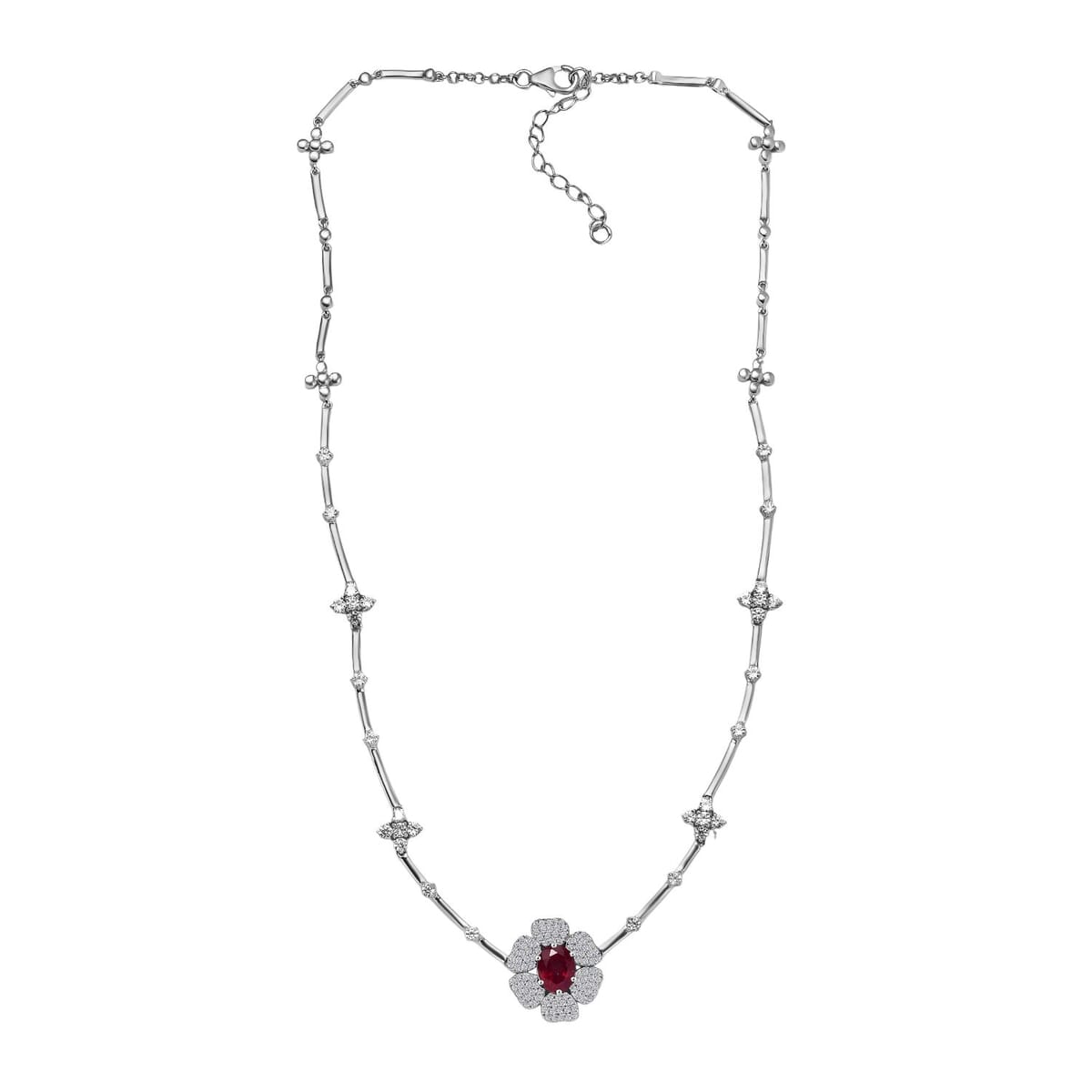 GP Italian Garden Collection Premium Niassa Ruby and White Zircon 6.65 ctw Necklace in Rhodium Over Sterling Silver 18 Inches image number 3