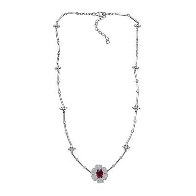 GP Italian Garden Collection Premium Niassa Ruby and White Zircon 6.65 ctw Necklace in Rhodium Over Sterling Silver 18 Inches