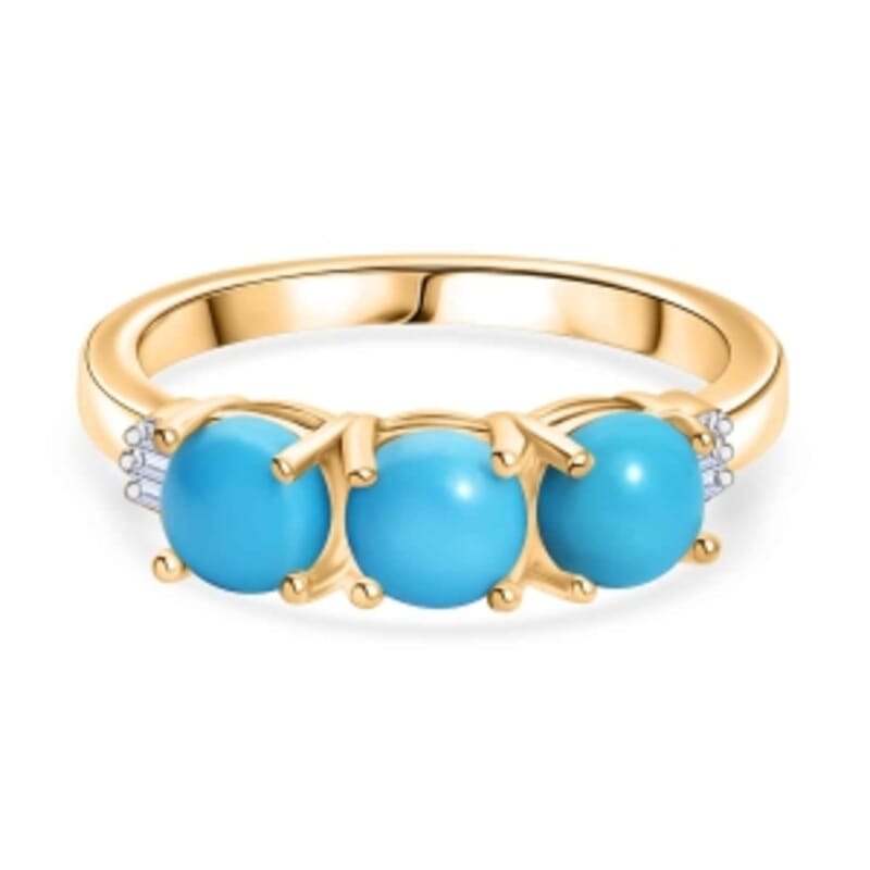 Sleeping Beauty Turquoise and Diamond 1.47 ctw Fancy Ring in 14K YG Plated Sterling Silver (Size 8.0)