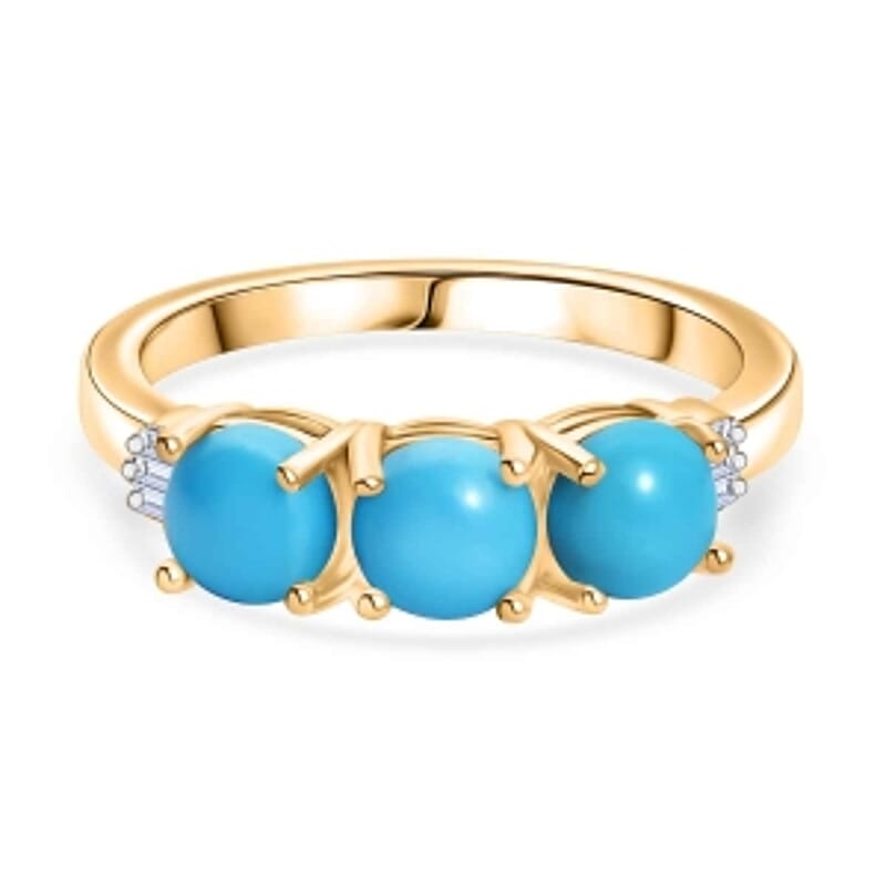 Sleeping Beauty Turquoise and Diamond 1.47 ctw Fancy Ring in 14K YG Plated Sterling Silver (Size 8.0)