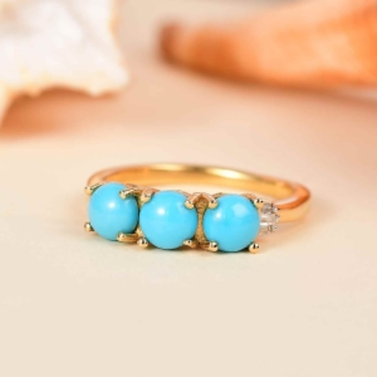 Sleeping Beauty Turquoise and Diamond 1.47 ctw Fancy Ring in 14K YG Plated Sterling Silver (Size 8.0) image number 1