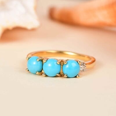 Sleeping Beauty Turquoise and Diamond 1.47 ctw Fancy Ring in 14K YG Plated Sterling Silver (Size 8.0)