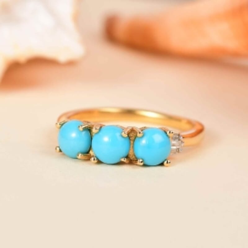 Sleeping Beauty Turquoise and Diamond 1.47 ctw Fancy Ring in 14K YG Plated Sterling Silver (Size 8.0)