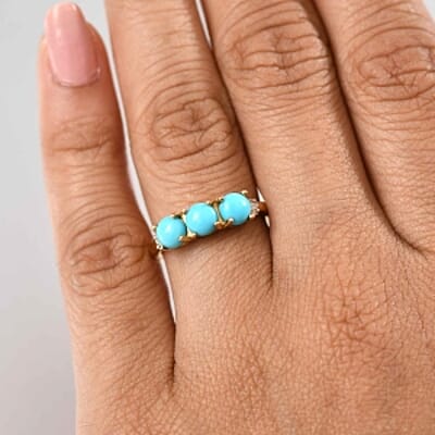 Sleeping Beauty Turquoise and Diamond 1.47 ctw Fancy Ring in 14K YG Plated Sterling Silver (Size 8.0)