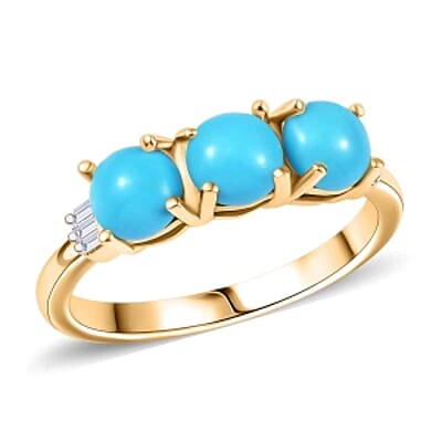 Sleeping Beauty Turquoise and Diamond 1.47 ctw Fancy Ring in 14K YG Plated Sterling Silver (Size 8.0)