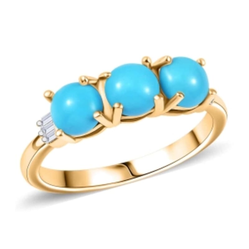 Sleeping Beauty Turquoise and Diamond 1.47 ctw Fancy Ring in 14K YG Plated Sterling Silver (Size 8.0)