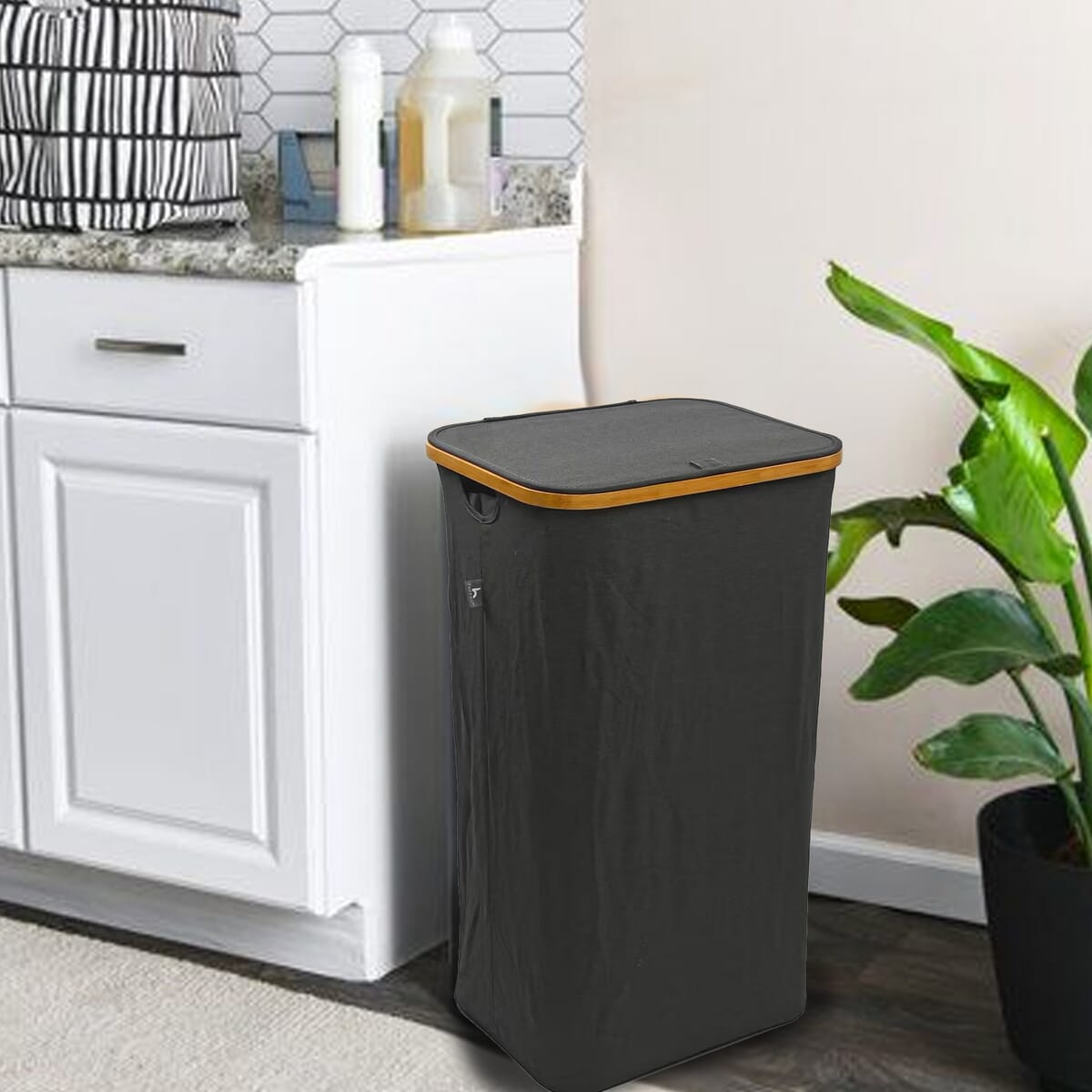 CLOSEOUT Hennez Adreian Collapsible Laundry Basket - Medium (100L) - Dark Grey image number 1