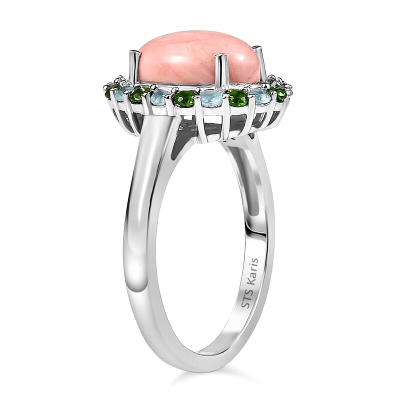 Karis Oregon Peach Opal and Multi Gemstone 2.35 ctw Blooming Ring in Platinum Bond (Size 10.0)