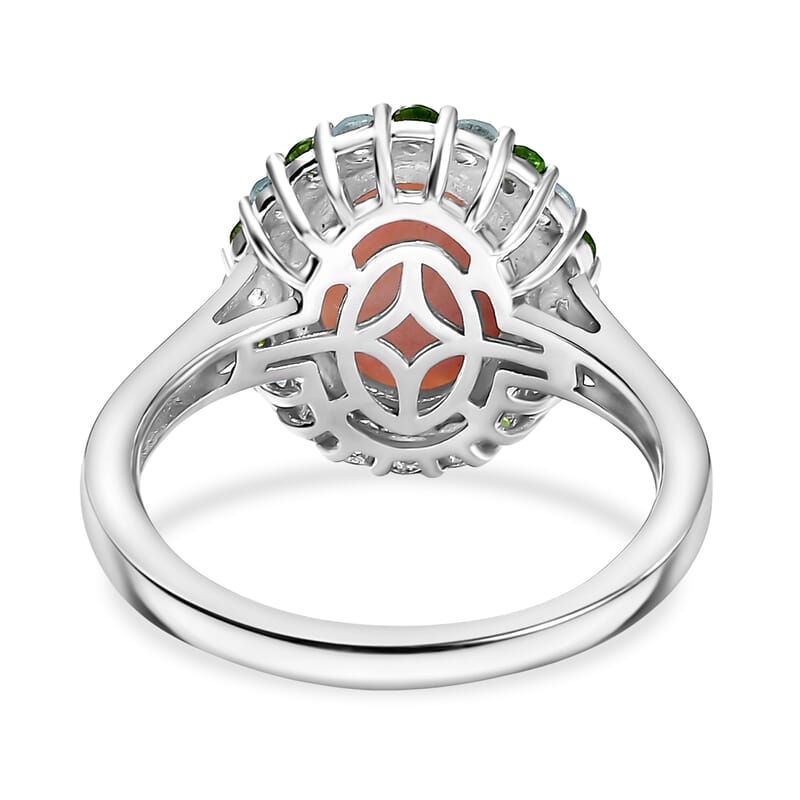 Karis Oregon Peach Opal and Multi Gemstone 2.35 ctw Blooming Ring in Platinum Bond (Size 10.0)