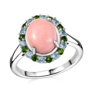 Karis Oregon Peach Opal and Multi Gemstone 2.35 ctw Blooming Ring in Platinum Bond (Size 7.0)