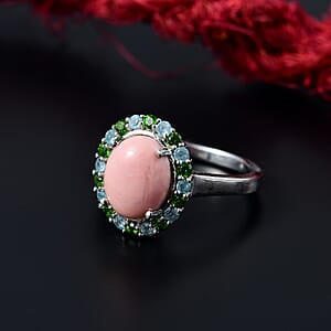 Karis Oregon Peach Opal and Multi Gemstone 2.35 ctw Blooming Ring in Platinum Bond (Size 7.0)