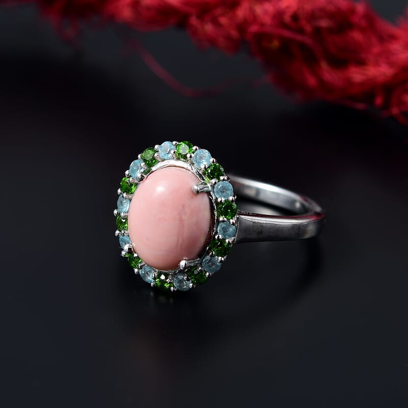 Karis Oregon Peach Opal and Multi Gemstone 2.35 ctw Blooming Ring in Platinum Bond (Size 7.0)