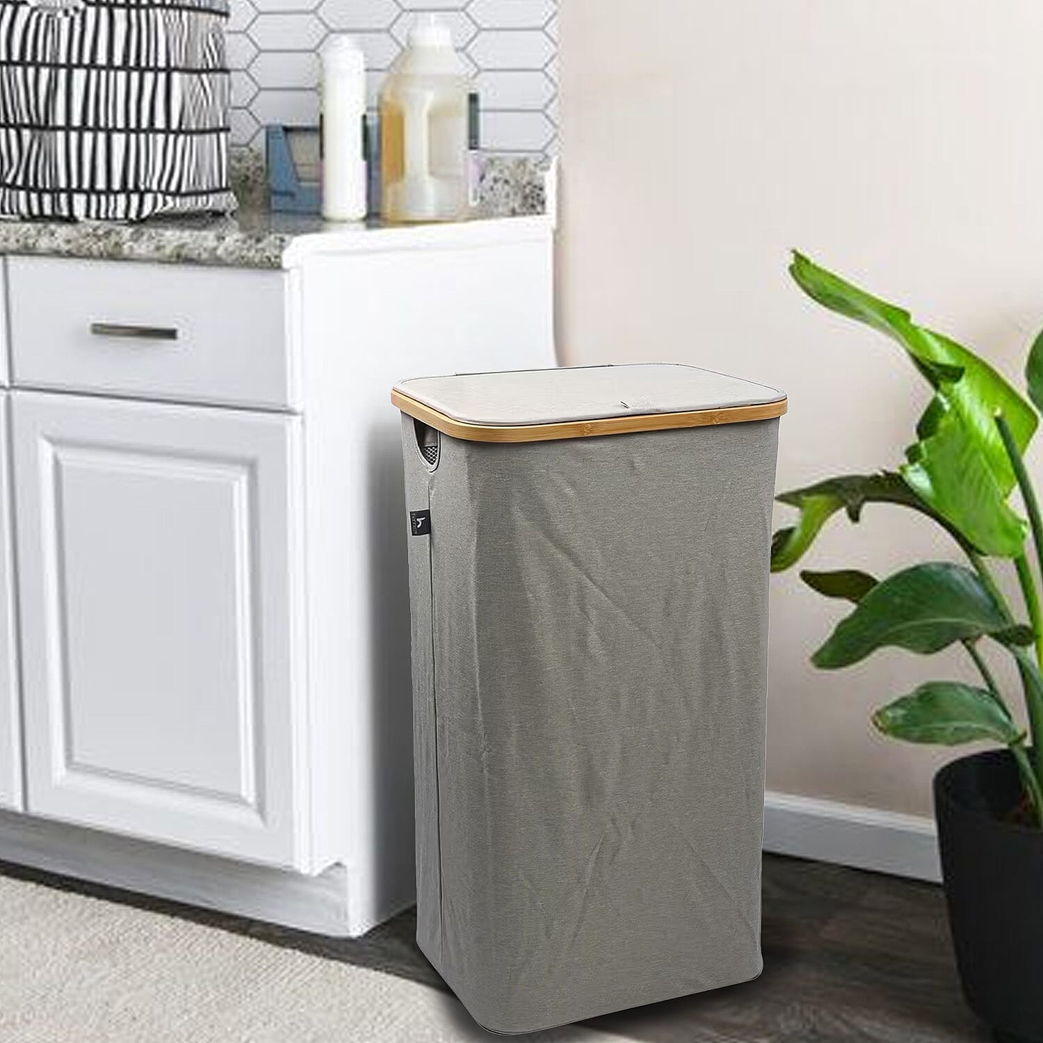 CLOSEOUT Hennez Adreian Collapsible Laundry Basket - Medium (100L) - Light Grey
