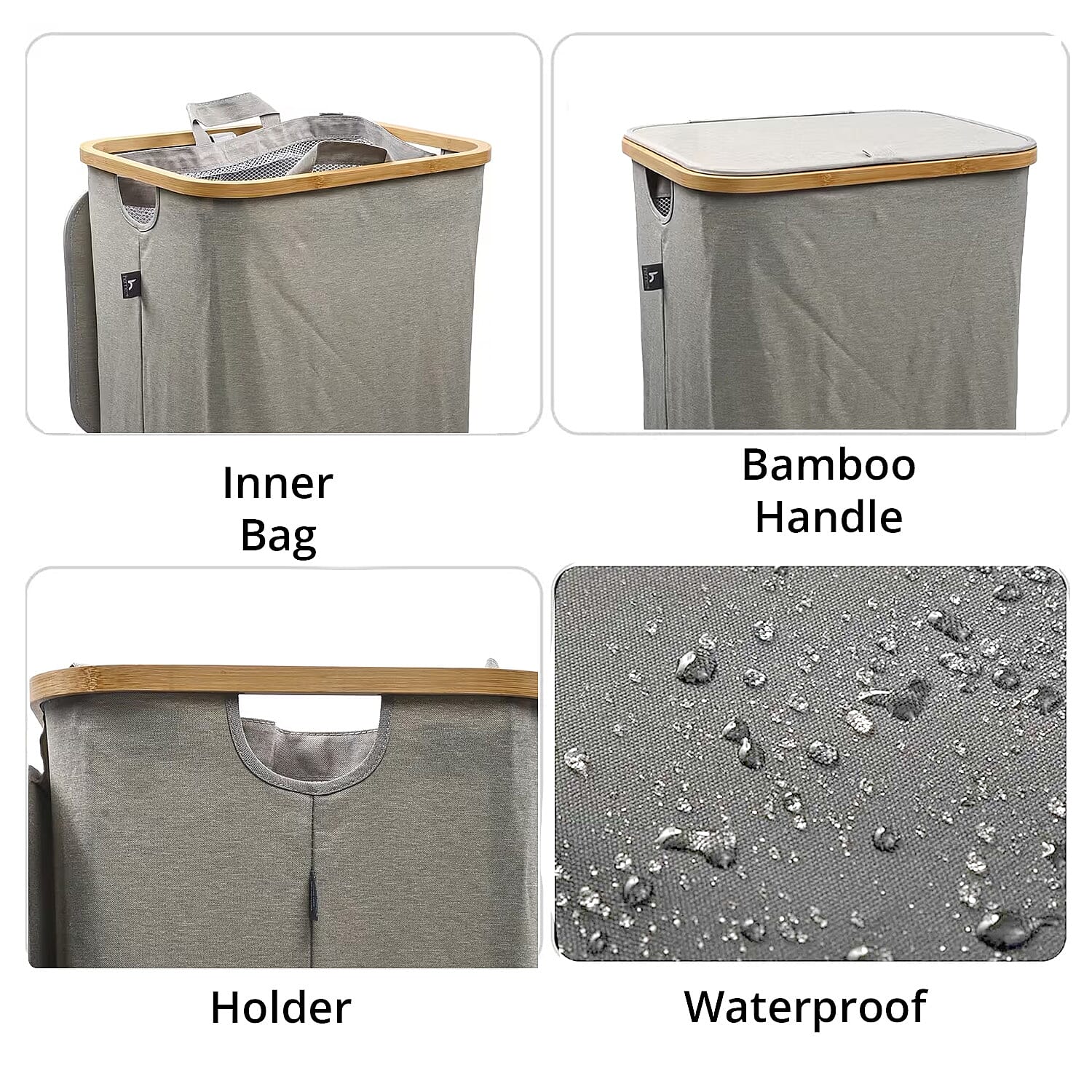 CLOSEOUT Hennez Adreian Collapsible Laundry Basket - Medium (100L) - Light Grey