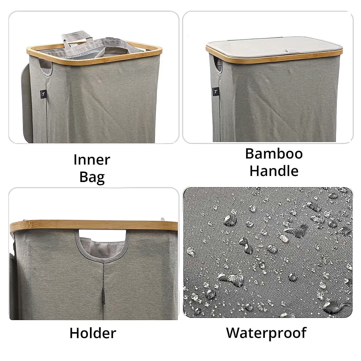 CLOSEOUT Hennez Adreian Collapsible Laundry Basket - Medium (100L) - Light Grey image number 3