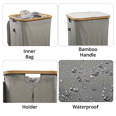 CLOSEOUT Hennez Adreian Collapsible Laundry Basket - Medium (100L) - Light Grey