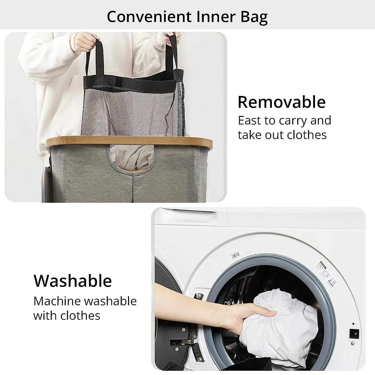CLOSEOUT Hennez Adreian Collapsible Laundry Basket - Medium (100L) - Light Grey image number 4