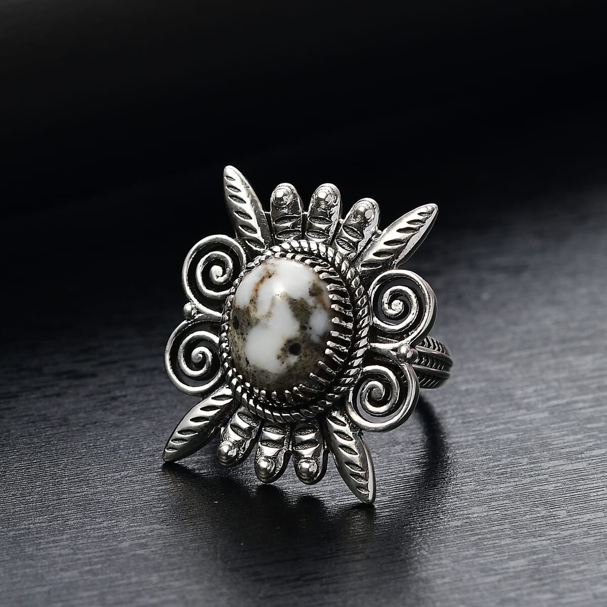 D'Joy Artisan Crafted White Buffalo 4.70 ctw Native American Ring in Black Oxidized Sterling Silver (Size 10.0) image number 1