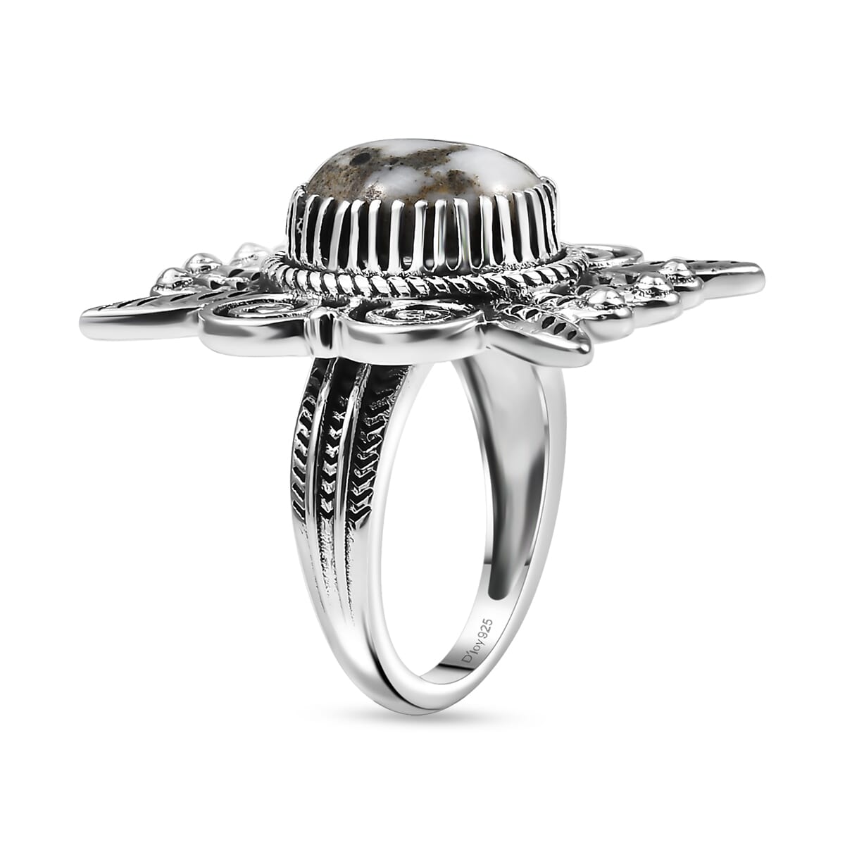 D'Joy Artisan Crafted White Buffalo 4.70 ctw Native American Ring in Black Oxidized Sterling Silver (Size 10.0) image number 3