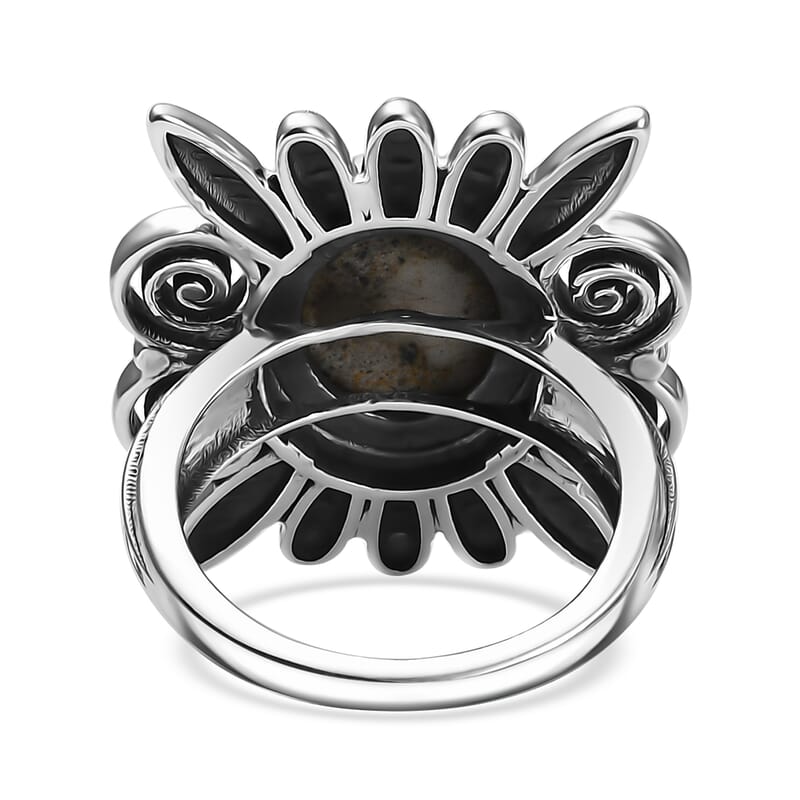 D'Joy Artisan Crafted White Buffalo 4.70 ctw Native American Ring in Black Oxidized Sterling Silver (Size 10.0)