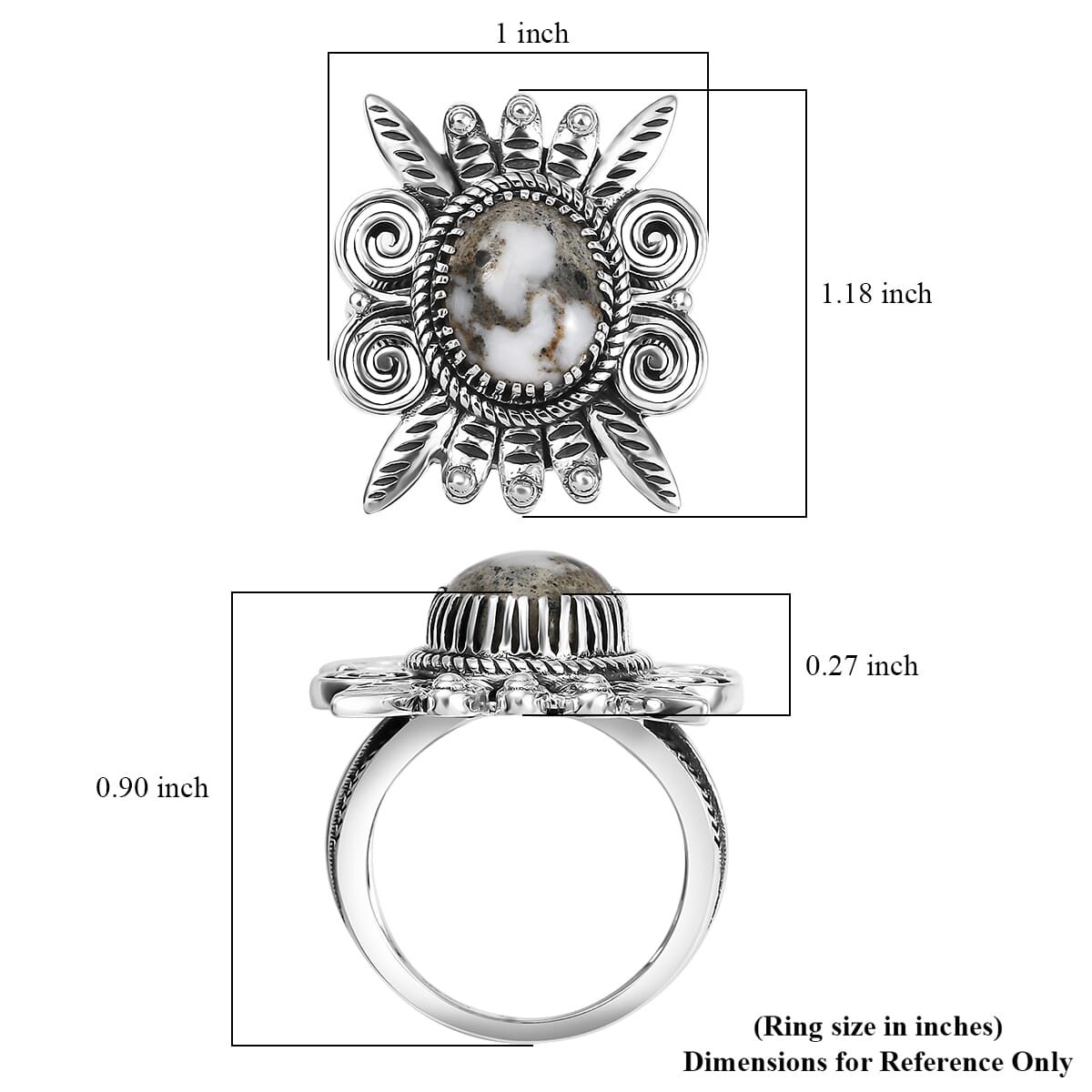 D'Joy Artisan Crafted White Buffalo 4.70 ctw Native American Ring in Black Oxidized Sterling Silver (Size 10.0) image number 5
