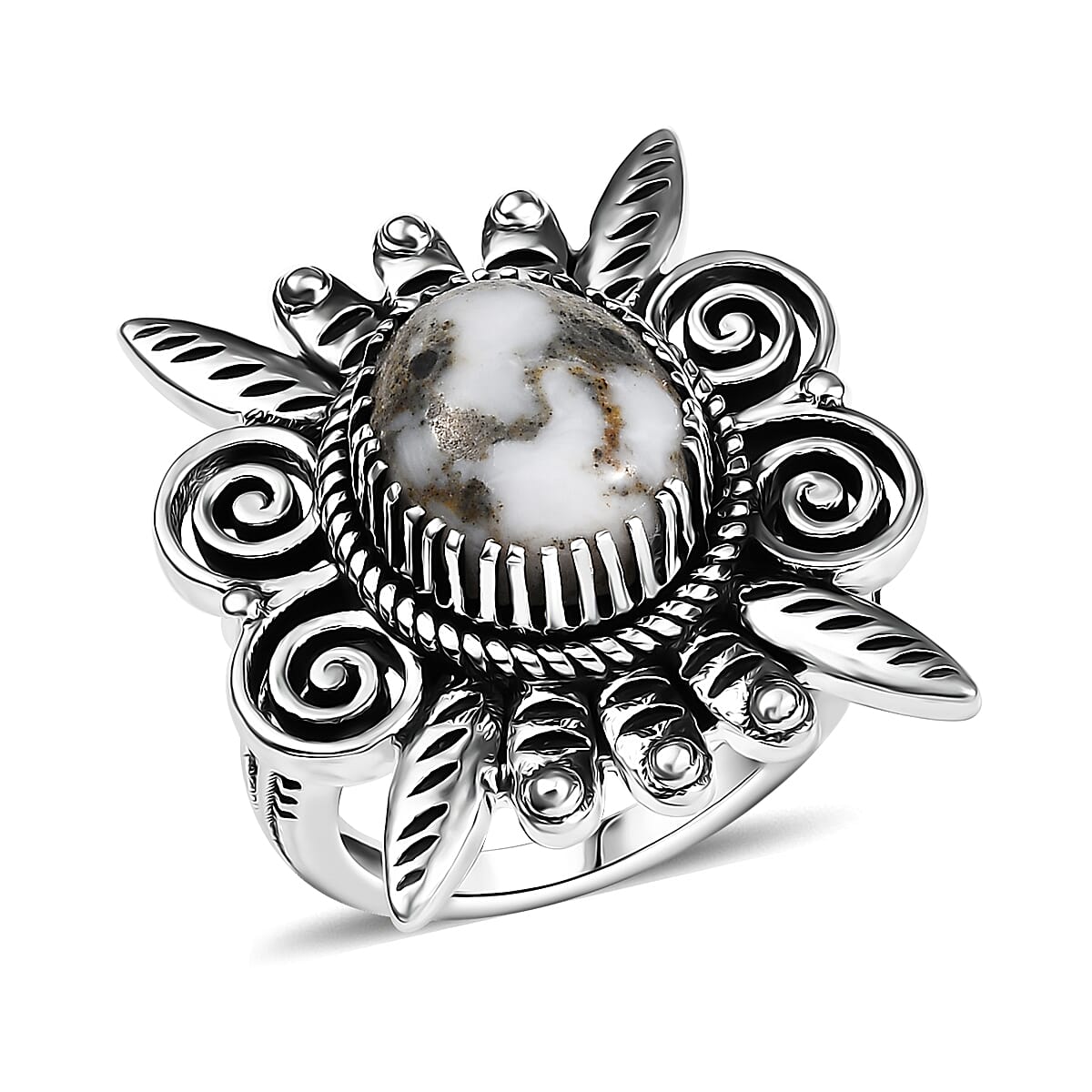 D'Joy Artisan Crafted White Buffalo 4.70 ctw Native American Ring in Black Oxidized Sterling Silver (Size 8.0) image number 0