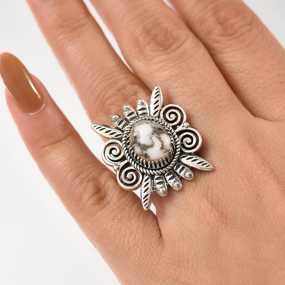 D'Joy Artisan Crafted White Buffalo 4.70 ctw Native American Ring in Black Oxidized Sterling Silver (Size 8.0) image number 2