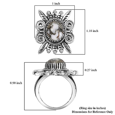 D'Joy Artisan Crafted White Buffalo 4.70 ctw Native American Ring in Black Oxidized Sterling Silver (Size 8.0)