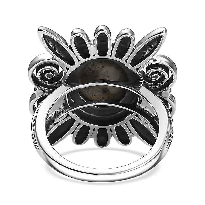 D'Joy Artisan Crafted White Buffalo 4.70 ctw Native American Ring in Black Oxidized Sterling Silver (Size 9.0)
