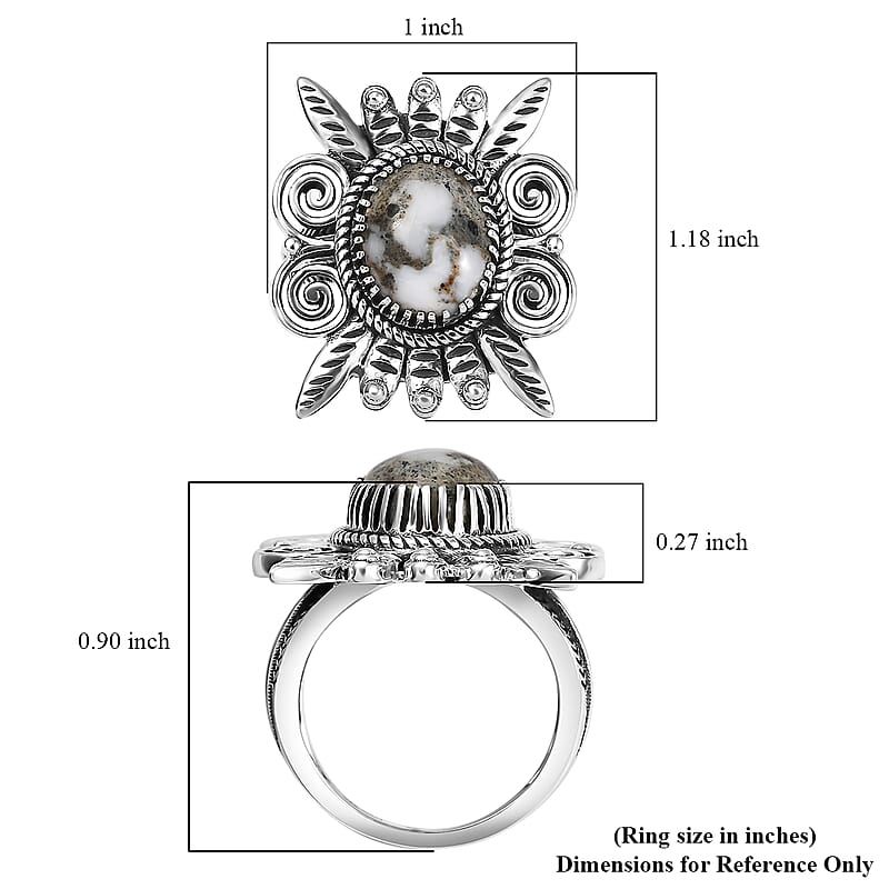 D'Joy Artisan Crafted White Buffalo 4.70 ctw Native American Ring in Black Oxidized Sterling Silver (Size 9.0)