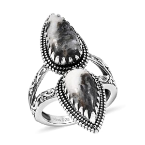 D'Joy Artisan Crafted White Buffalo 6.00 ctw Southwest Ring in Black Oxidized Sterling Silver (Size 6.0)