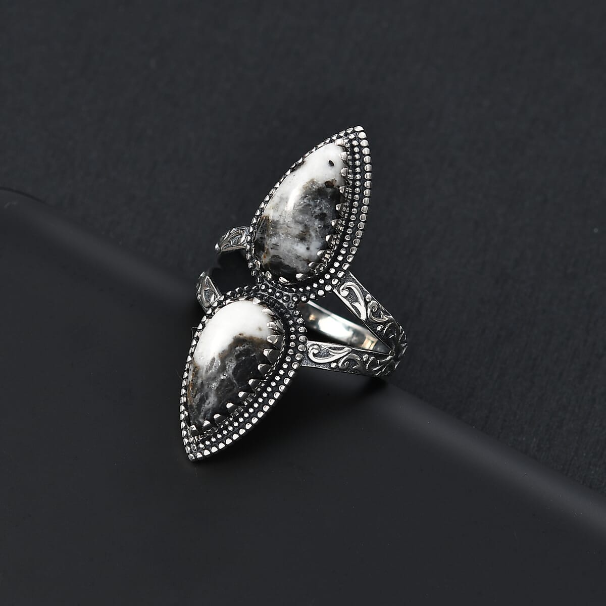 D'Joy Artisan Crafted White Buffalo 6.00 ctw Southwest Ring in Black Oxidized Sterling Silver (Size 6.0) image number 1